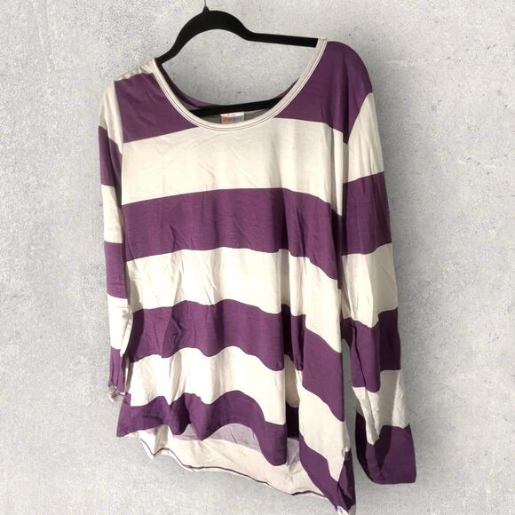 LuLaRoe Lynnae Long Sleeve Shirt-Size 2XL- Purple And White Stripe-NWT - Picture 2 of 5